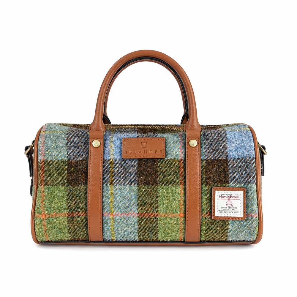 Islander Harris Tweed Barrel Handbag Green Blue Plaid **SEE PHOTOS FOR WEAR***